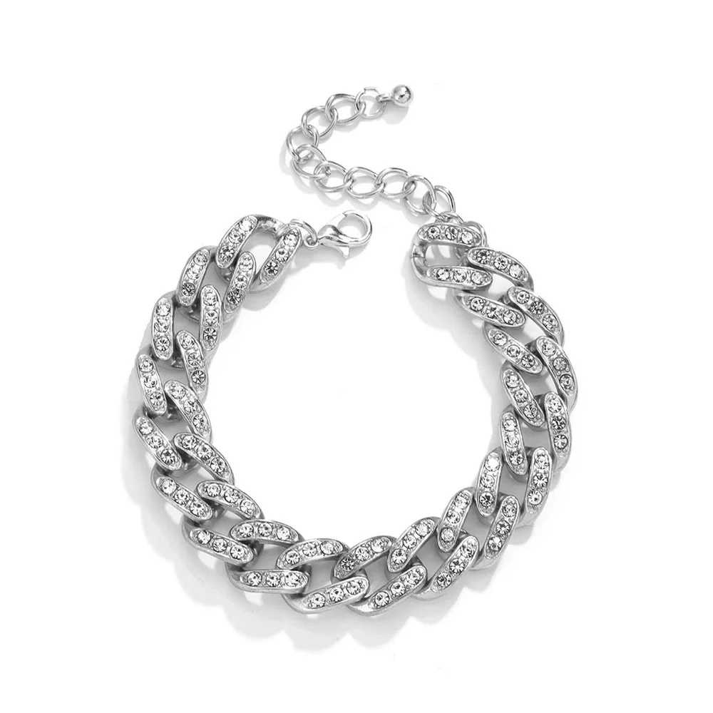 Silver Chunky Bracelet Set with Rhinestones - Picture 9 of 11